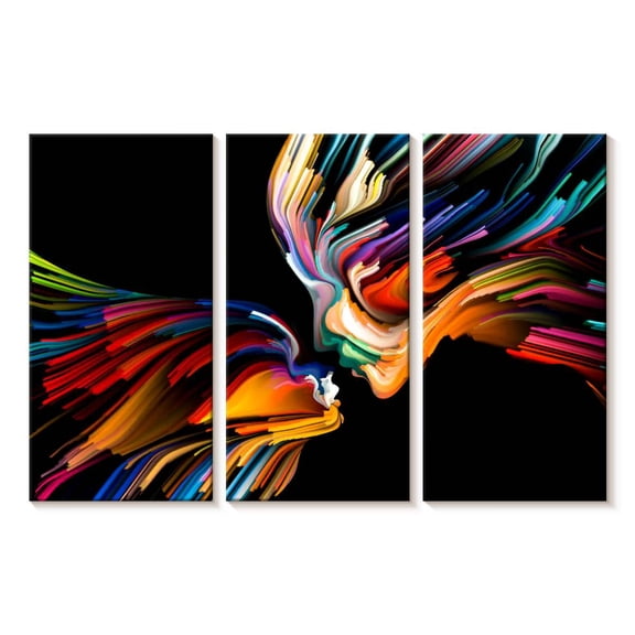 Elephant Stock Love Abstract Wall Art - Horizontal Multi Panel Canvas - Living Room Wall Decor - People Multi Panel - Black And Orange Decor - 23" x 14"