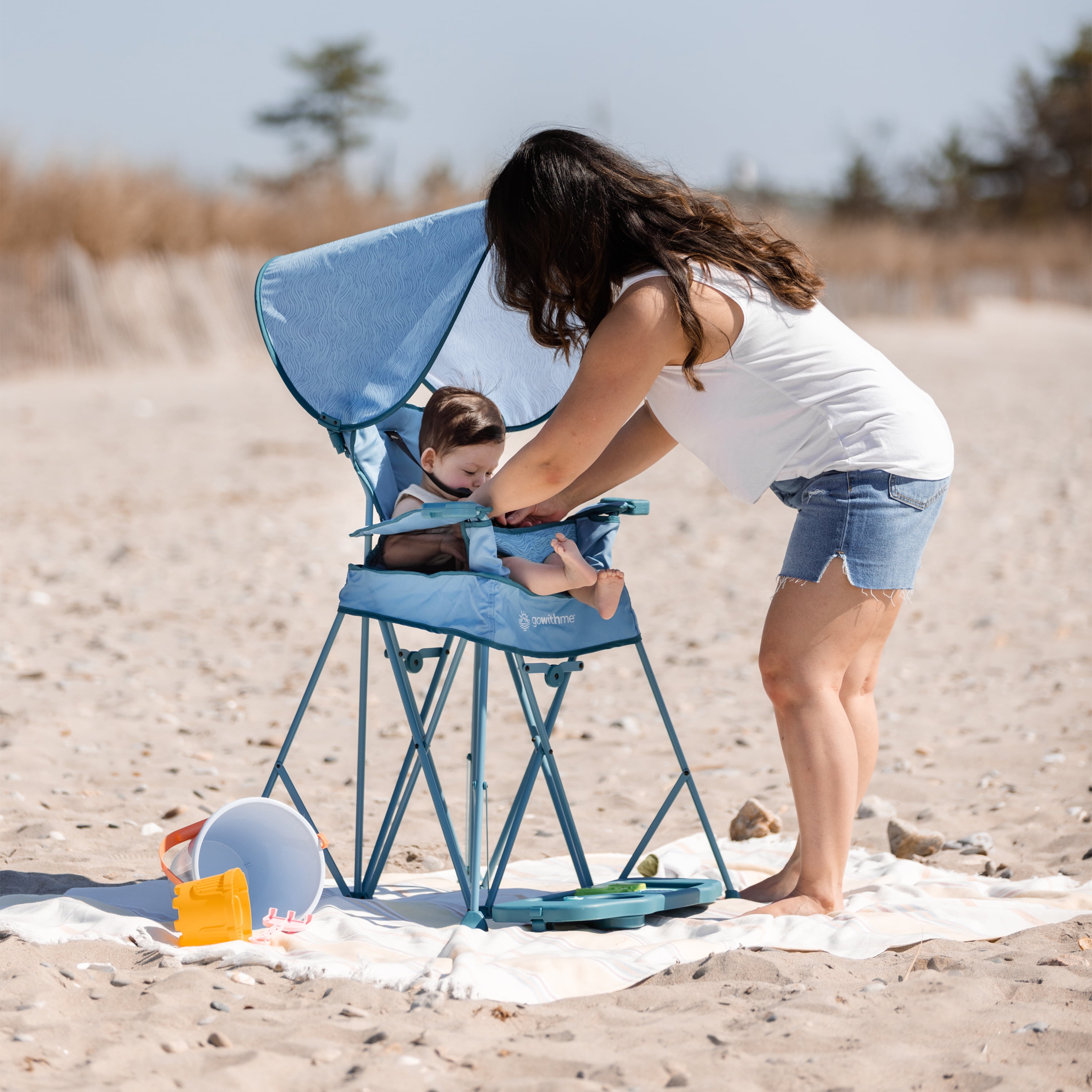 Go With Me Uplift Deluxe Portable High Chair with Canopy - Blue Wave (Unisex)
