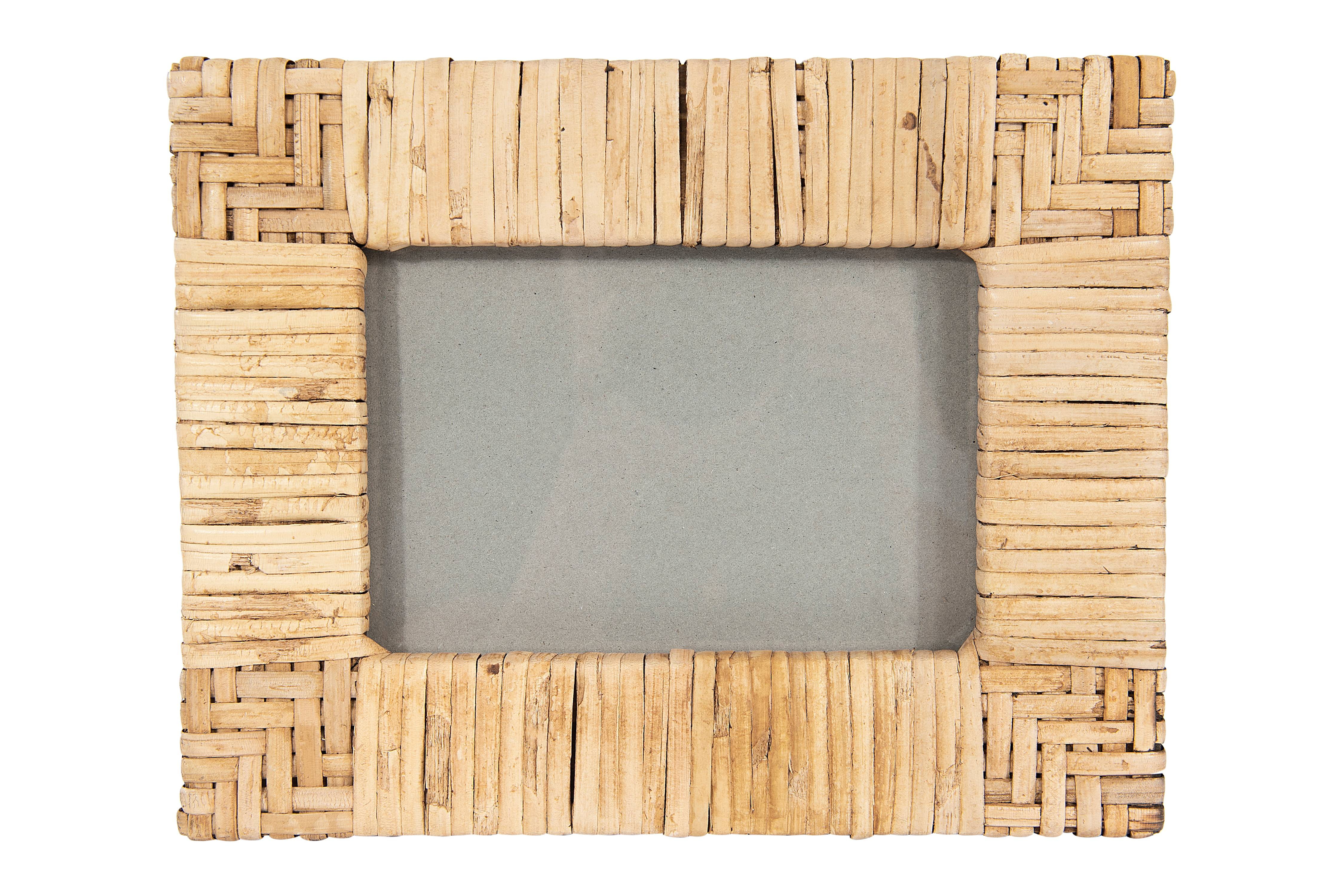 Home Decor Picture Photo Frame Rattan Wood Wicker Carved Woven Texture Brown 4x6 
