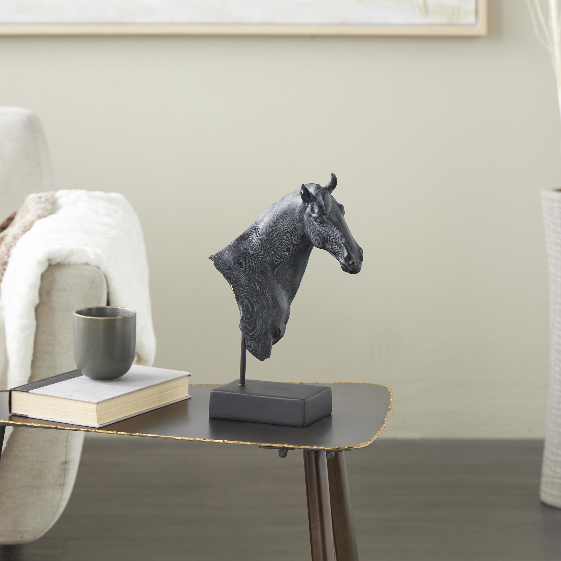 9" x 14" Black Resin Horse Sculpture with Black Rectangular Base, by DecMode