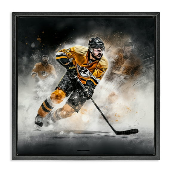Stupell Industries Hockey Player Athlete People Painting Black Floater Framed Canvas Art Print Wall Art, 18 x 18