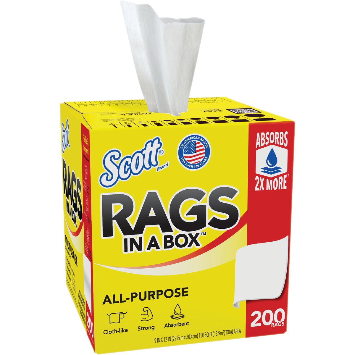 Kimberly-Clark Scott BEhWDk 75260 Rags in a Box, White, All-Purpose, 200 Towels 3 Pack