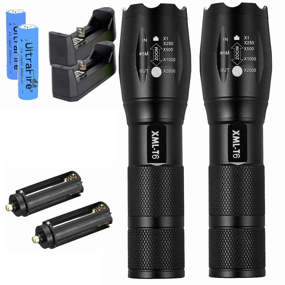 Zoom Flashlight 350000LM 5 Modes Tactical LED Torch Light Lamp & Battery Charger 