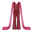 thumbnail image 3 of Alvivi Kids Flower Girl Shiny Sequins Jumpsuit Wide Leg Pants Cape Sleeve Pageant Party Romper Burgundy 16, 3 of 7