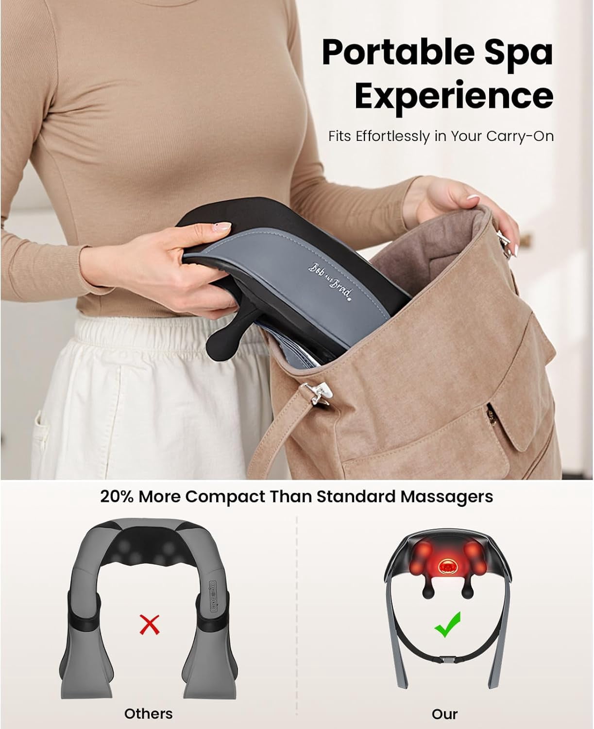 Bob and Brad Shiatsu Neck Massager Deep Tissue Pain Relief Neck Shoulder Back 4D Kneading Soothing Heat Smart Relaxed Massager Light Weight & Cordless, FSA HSA Eligible,Idea Gift