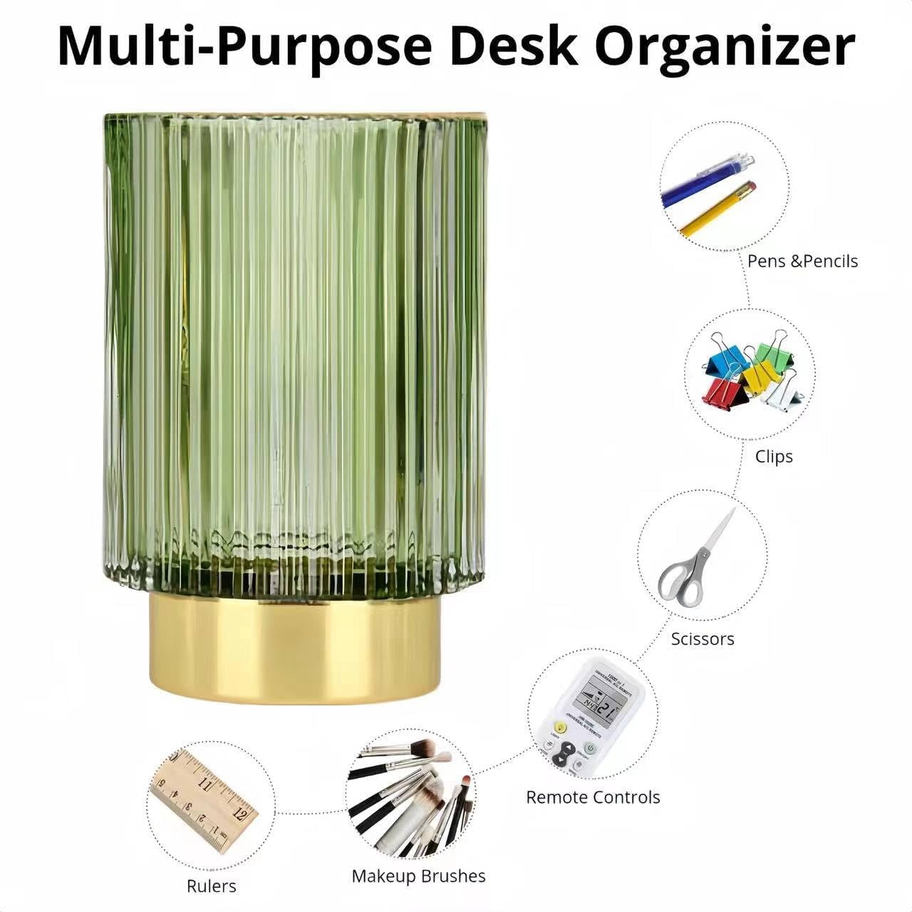 ABPETE Exquisite Pen Holder for Desk Cute Office Supplies  Decor Kawaii Workspace Accessories Boho Makeup Organizer for Women Girls Pencil Cup Aesthetic Clear Caddy for Home Office(Large Green)