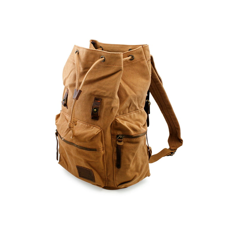 GEARONIC 21L Vintage Canvas Backpack Leather Rucksack Knapsack 15inch  Laptop Tote Satchel College Shoulder Hiking Bag