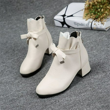 

NECHOLOGY Womens Leather Boots 8.5 Toe Ankle Women s And Zipper Autumn Shoes Thick Womens Booties And Boots Size 11 Beige 8