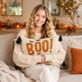 thumbnail image 4 of Throw Pillow Embroidered Boo Decor with Bat Motif for Halloween Decor Holiday Decor Cream Tasseled Decorative Pillow for Party, 4 of 6