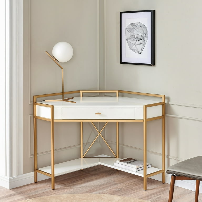 Leick Home Claudette Corner Desk in White and Gold Walmart