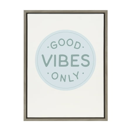 Kate and Laurel Sylvie Good Vibes Only Pale Blue Button Framed Canvas Wall Art by The Creative Bunch Studio, 18x24 Gray, Positivity Art for Wall