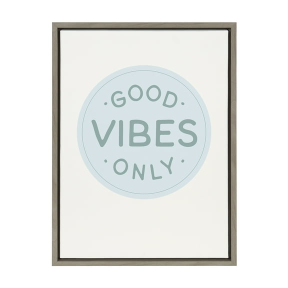 Kate and Laurel Sylvie Good Vibes Only Pale Blue Button Framed Canvas Wall Art by The Creative Bunch Studio, 18x24 Gray, Positivity Art for Wall