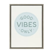 Kate and Laurel Sylvie Good Vibes Only Pale Blue Button Framed Canvas Wall Art by the Creative Bunch Studio 18x24 Gray Positivity Art for Wall