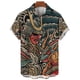 thumbnail image 2 of Camisa vintage japonesa con estampado 3D de samurái para hombre, camisa de manga corta de gran tamaño con solapa y botones, estilo callejero, 2 of 5