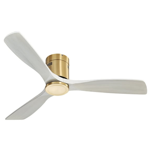 Sofucor 52" Flush Mount Ceiling Fans with Light and Remote Control, 3 Blades Reverse Airflow, Gold with Washed Grey