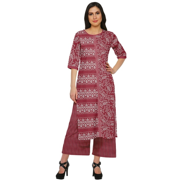 Moomaya Ensemble Décontracté en Viscose Santon pour Femmes, Robe 2 Pcs, Tenue Ethnique