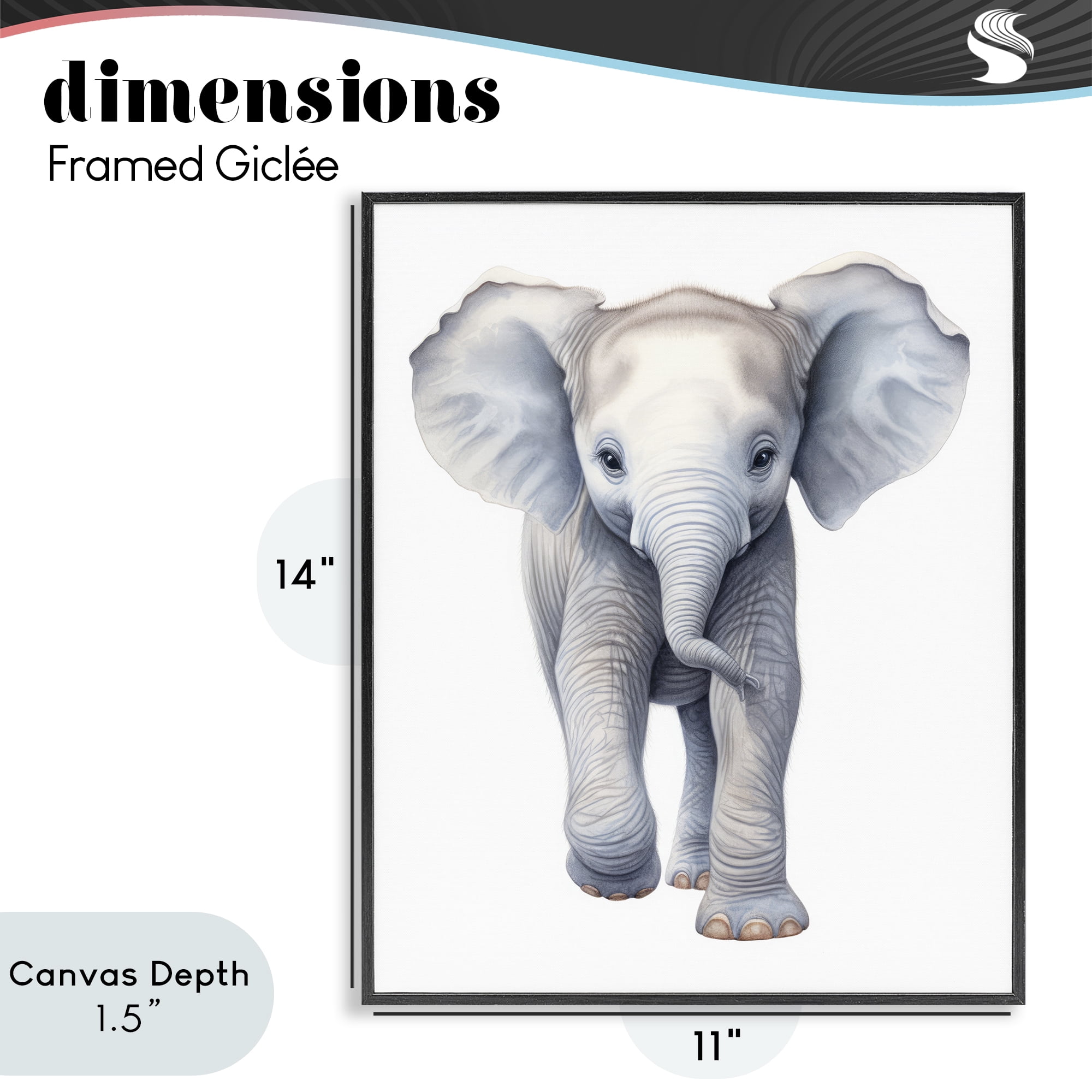 Stupell Industries Big Budding Pachyderm Black Framed Giclee Art, design by Ray Powers