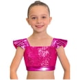 thumbnail image 6 of iiniim Girls Metallic Hip Hop Dance Tops Square Collar Ruffle Sleeve Ballet Shiny Jazz Performance Dancewear Hot Pink 14, 6 of 7