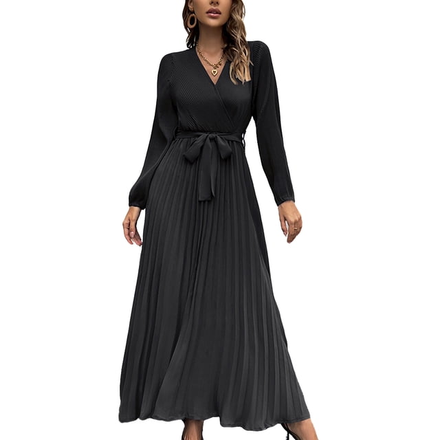 Vestido largo plisado en forma de A, vestido largo para mujer, vestido plisado de gran durabilidad para mujer