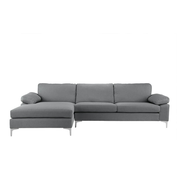 Modern Large Linen Fabric Sectional Sofa, L-Shape Couch ...