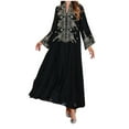 thumbnail image 2 of Xuniizn Muslim Dresses for Women, Maxi Long SLeeve V Neck Embroidery Fall Loose Dress, Soft Comfy Elegant Ethnic Dress, 2 of 6