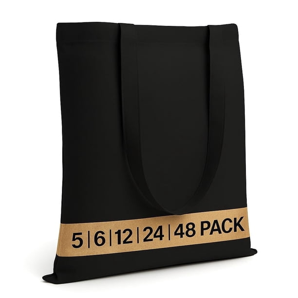 Bolsas de mano Salt Earth Pack 5-48, 100% algodón, reutilizables, negras