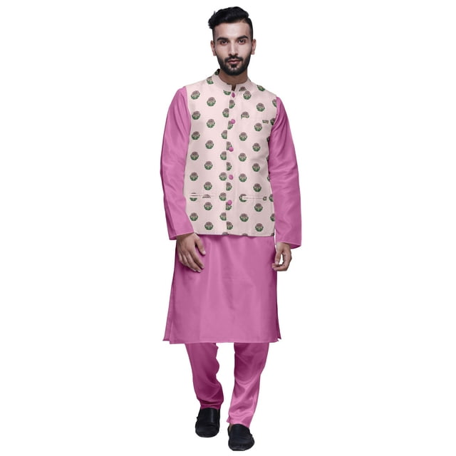 Atasi Solid Kurta Pajama & Printed Nehru Jacket Set For Mens Party Wear