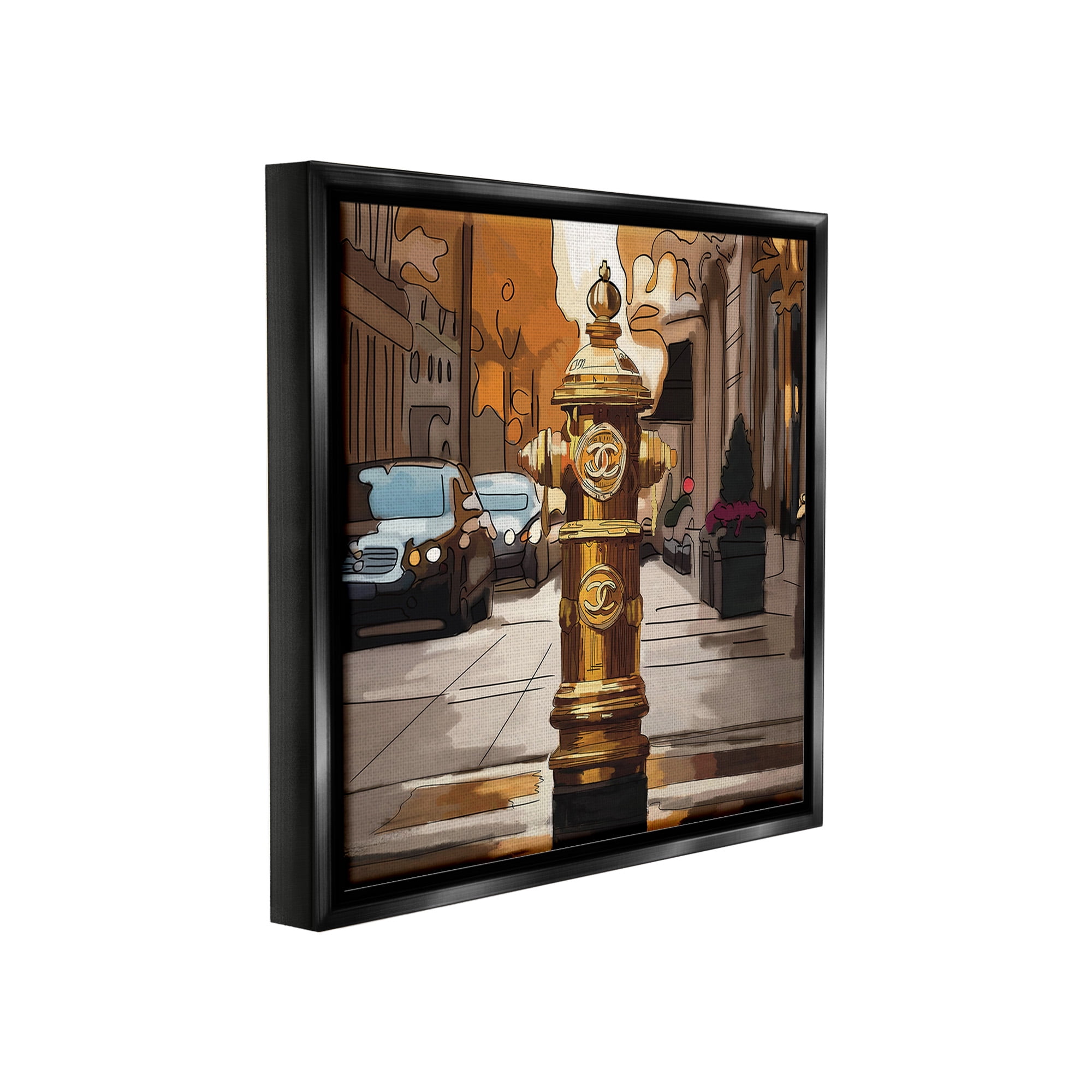 Stupell Industries Glam City Hydrant Abstract Painting Black Floater Framed Canvas Art Print Wall Art, 25 x 25