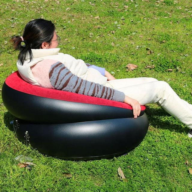 BEADCEST Inflatable Sofa Portable Lazy Couch For Outdoor Use Red Color Flocking Material High Strength 1Set