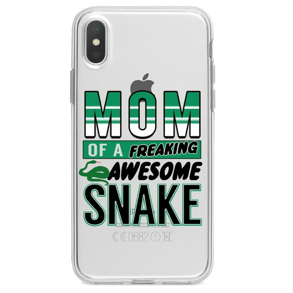 DistinctInk Clear Shockproof Hybrid Case for iPhone XS Max (6.5" Screen) - TPU Bumper Acrylic Back Tempered Glass Screen Protector - Mom of a Freaking Awesome Snake