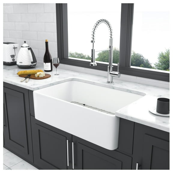 33 White Farmhouse Sink - 33 Inch Kitchen Sink Apron Front Ceramic Single Bowl Farmer Sink Basin