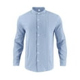 thumbnail image 2 of VgaVtl Men Long Sleeve Shirts Collared Cotton Linen Clothes for Men Shirts Solid Color Workout Button down Soft Blue Shirts,L, 2 of 7