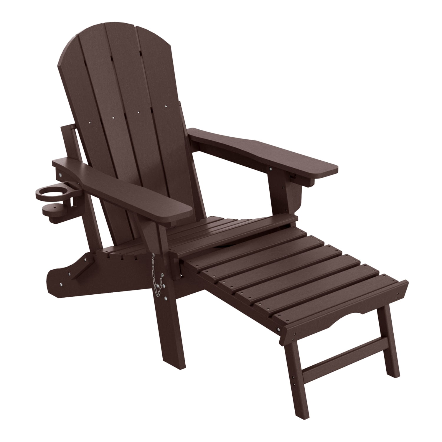 WestinTrends Malibu Folding Adjustable Adirondack Chair with Retractable Ottoman and Cup Holder, Dark Brown