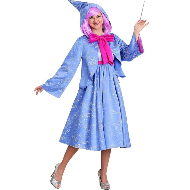 Gupgi Costume de Marraine Fée pour Femme, Tenue de Fête d'Halloween Bleue Cosplay, Cape à Capuche de Luxe + Ensemble Robe Sans Manches