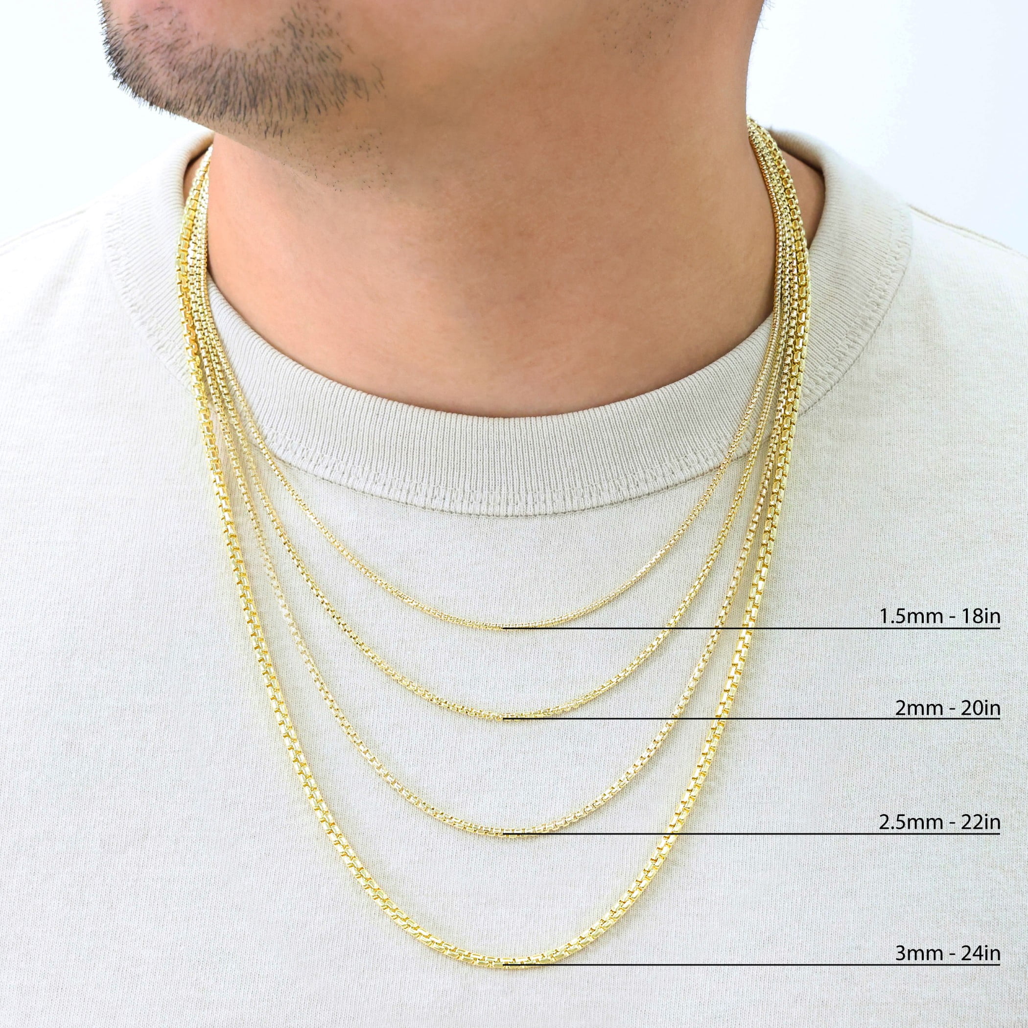 Nuragold 10K Real Yellow Gold Round Box Chain Necklace 16"-30" (1.5mm-3.5mm) Italian Jewelry for Men & Women