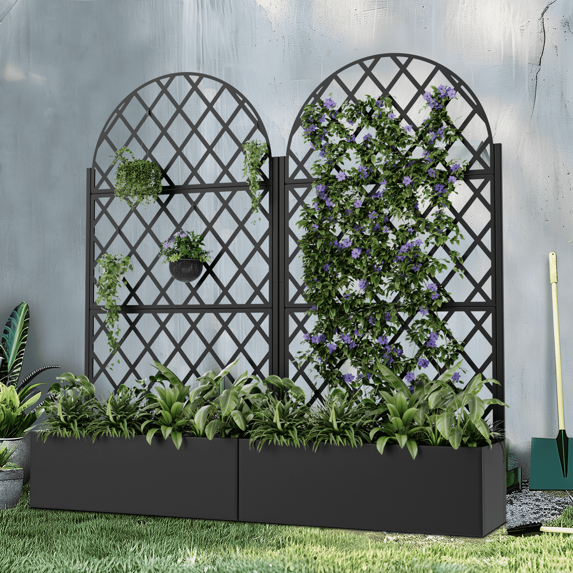 MAYEERTY 72"x35" Metal Arched Raised Garden Bed with Trellis, Outdoor Planter Box for Climbing Plants, Black