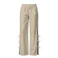 thumbnail image 4 of Chbgutlmr Pants for Women Straight Leg Split Hem Tie Side Elastic Waist Trousers Casual Loose Trendy Solid Color Pants[3XL,Khaki], 4 of 6