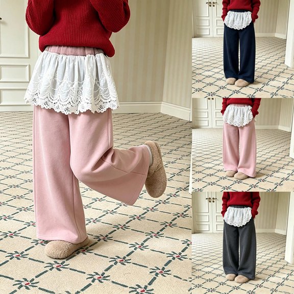 jiaxiM Girls Athletic Sweatpants Wide Leg Active Baggy Loose Fit Casual Elastic Waist Straight Ruffle Pants with Pockets