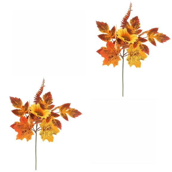 2 Pack Artificial Fall Flower Picks, Fake Sunflower Maple Leaf Floral Stems, Autumn Harvest Faux Flower Bouquet Table Centerpiece Decor for Home Dining Room Thanksgiving Halloween Decorations