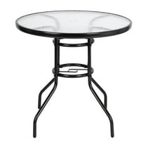 32" Outdoor Patio Rattan Wicker Bar Round Table Glass Top Yard Garden Furniture