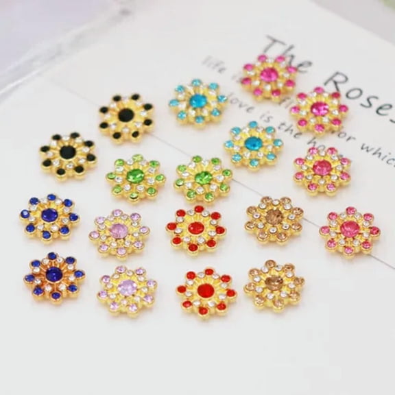 U8MO 50 Gold Flatback Flower Crystal Rhinestone Rivets Studs 14mm for DIY Bags Shoes-Mixed Color Gold