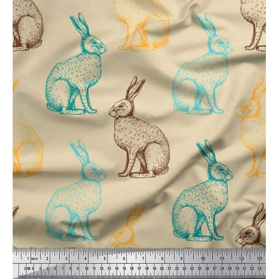 Soimoi Orange Viscose Chiffon Fabric Rabbit Animal Print Sewing Fabric Yard 42 Inch Wide