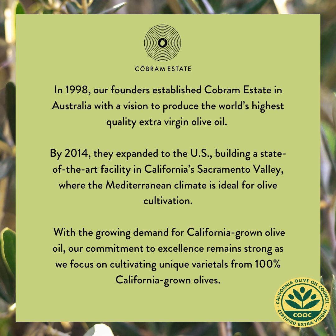 Cobram Estate 100% California Select Extra Virgin Olive Oil, 12.7 fl oz Bottle – First Harvest Cold Pressed, Easy-Pour Cooking Oil
