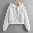 thumbnail image 3 of White Womens Zipper Top Hoodie Sweatshirt, Polyester Long Sleeve Hoodies, Women Casual Solid Long Sleeve Zipper Hooded Sweatshirt Tops, M, 3 of 8