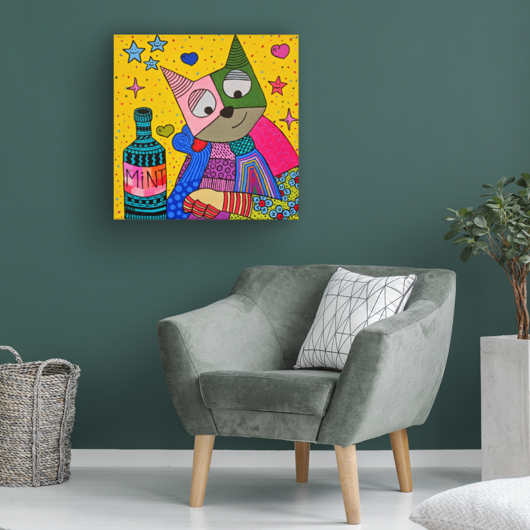 Trademark Fine Art Gulnara Khamitova Cat and bottle of mint Canvas Wall Art