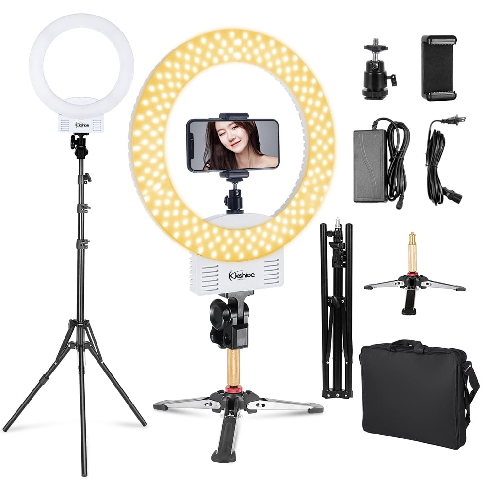 ldab 12 Desktop Selfie Ring Light with Tripod Stand/Cell Phone Holder LED Beauty Lamp for Vlog/Live Stream/Make Up/YouTube 3 Light Modes/10 Brightness Compatible with iPhone/Android