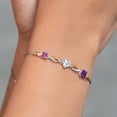 thumbnail image 4 of Gem Stone King 925 Silver and 10K Yellow Gold Pink Moissanite Sky Blue Aquamarine Purple Amethyst and Lab Grown Diamond Tennis Bracelet for Women By Keren Hanan (1.88 cttw, Adjustable up To 9 inch), 4 of 4