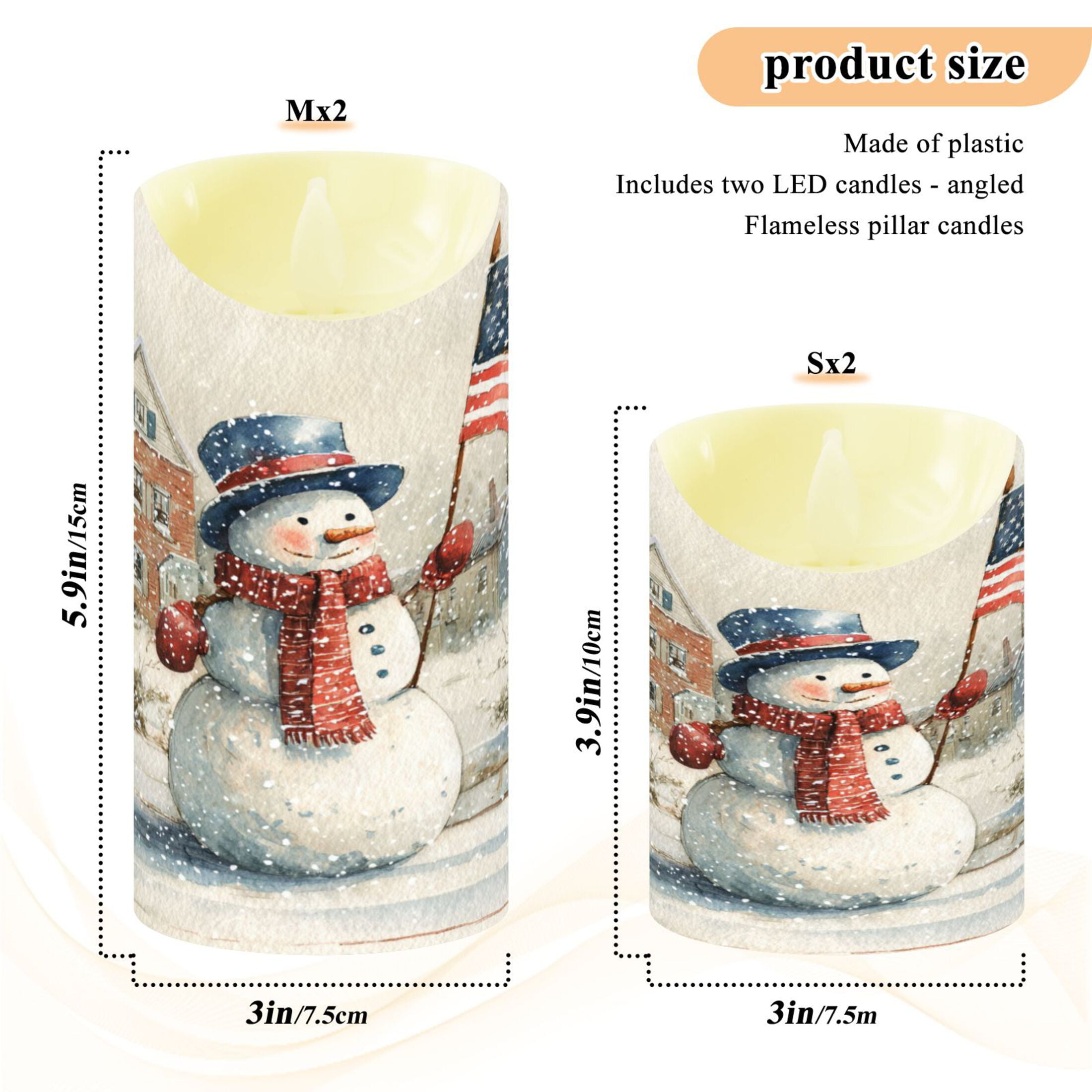 Wobogo American Flag Snowman Flameless Candles with Remote Battery Operated Flickering LED Candles with Timer 2/4/6/8H Medium Size
