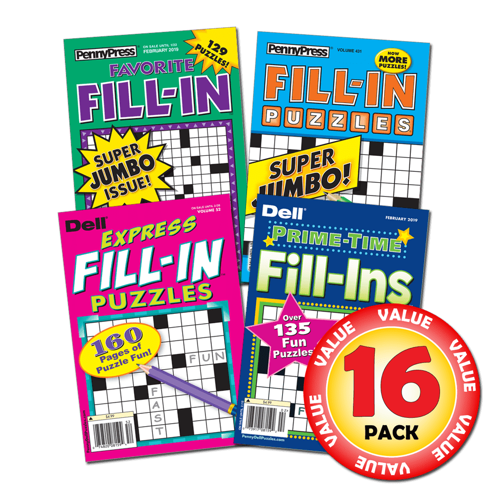 Penny Press Fill-In Puzzles 16-Pack - Brain Teasing Crossword & Word Games