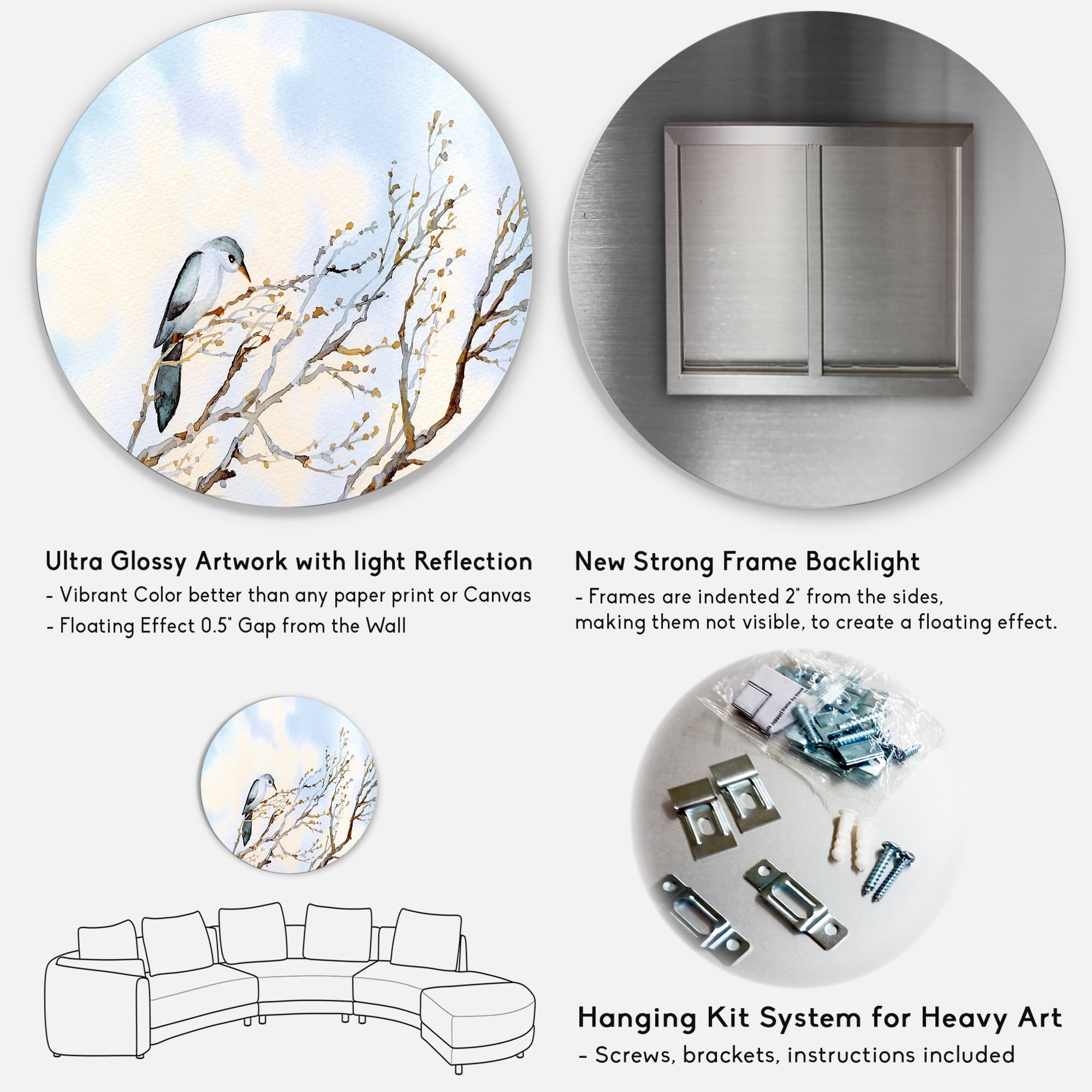 Designart 'Big Old Barren Twig Yard' Traditional Circle Metal Wall Art 11x11 - Disc of 11